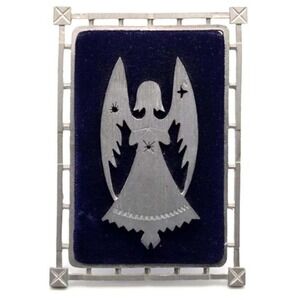 Vintage Angel Frame Italy Silver Aluminum Religious Desk Decor Photo Picture